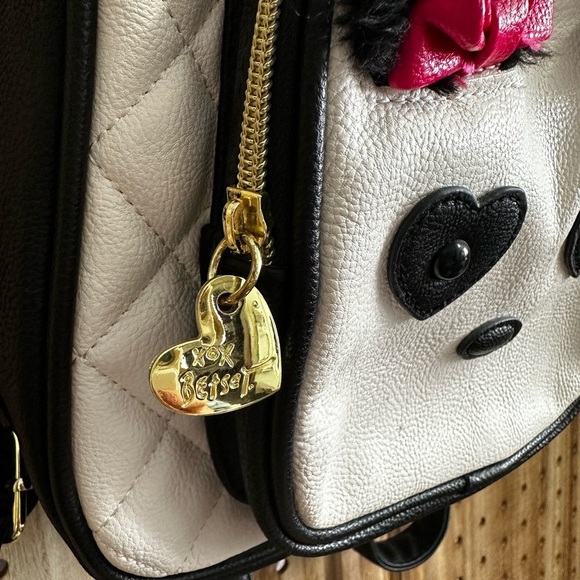 Betsey Johnson White and Black Quilted Backpack with Panda Design - Picture 8 of 11